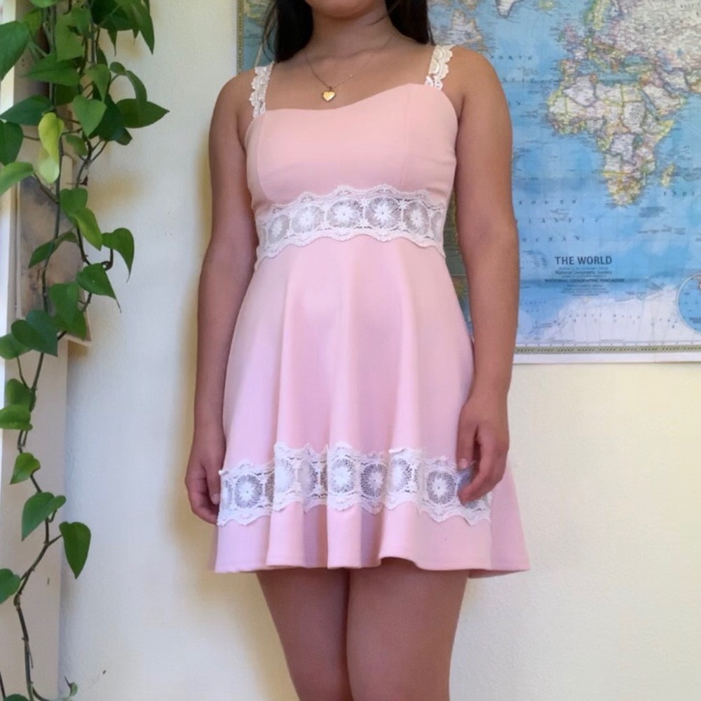 Lace cut-out Dress Prom Crochet Light Pink Casual